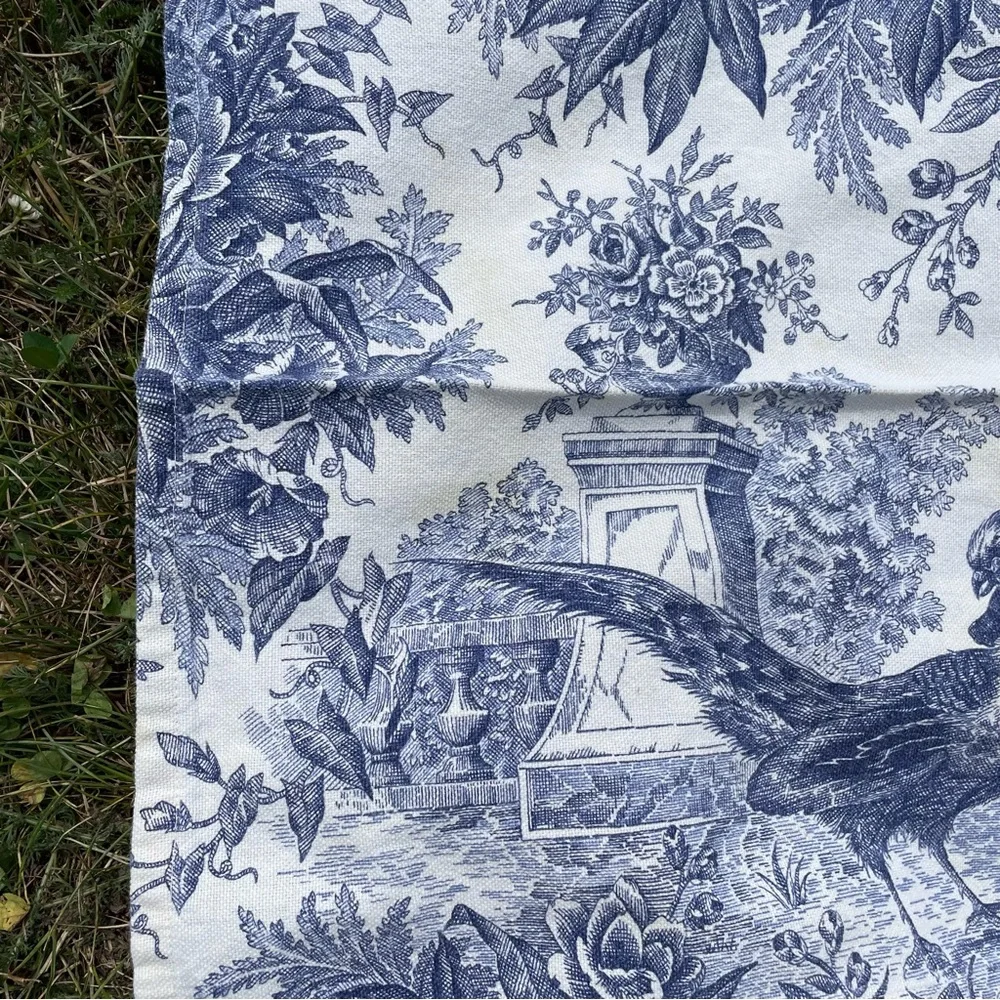 Tessitura Toscana Telerie Italy Cotton Square Tablecloth & 3 Napkins Blue White
